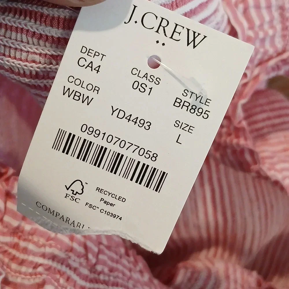 J Crew Striped smocked tiered mini dress in pink/white size Large - Picture 8 of 13